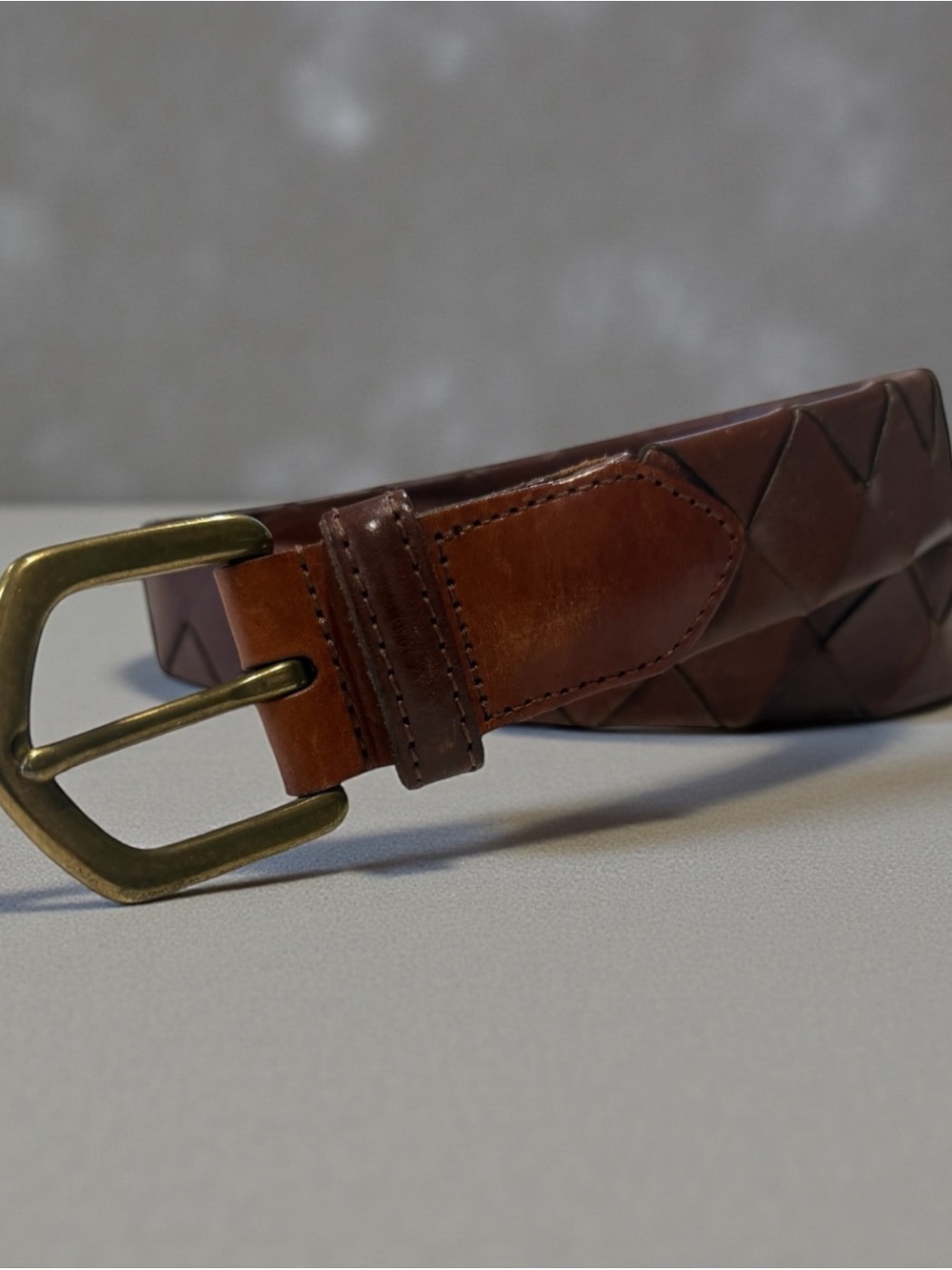 Coach Brown Woven Leather Men's Belt with Brass Buckle - Picture 5 of 6